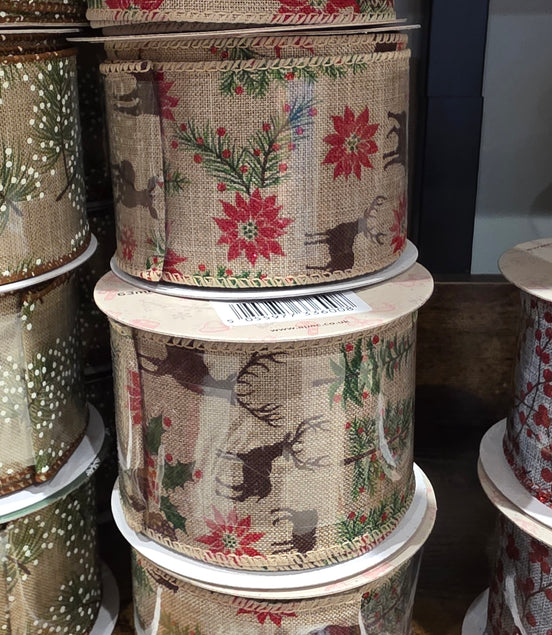 Natural & Deer Wired Ribbon
