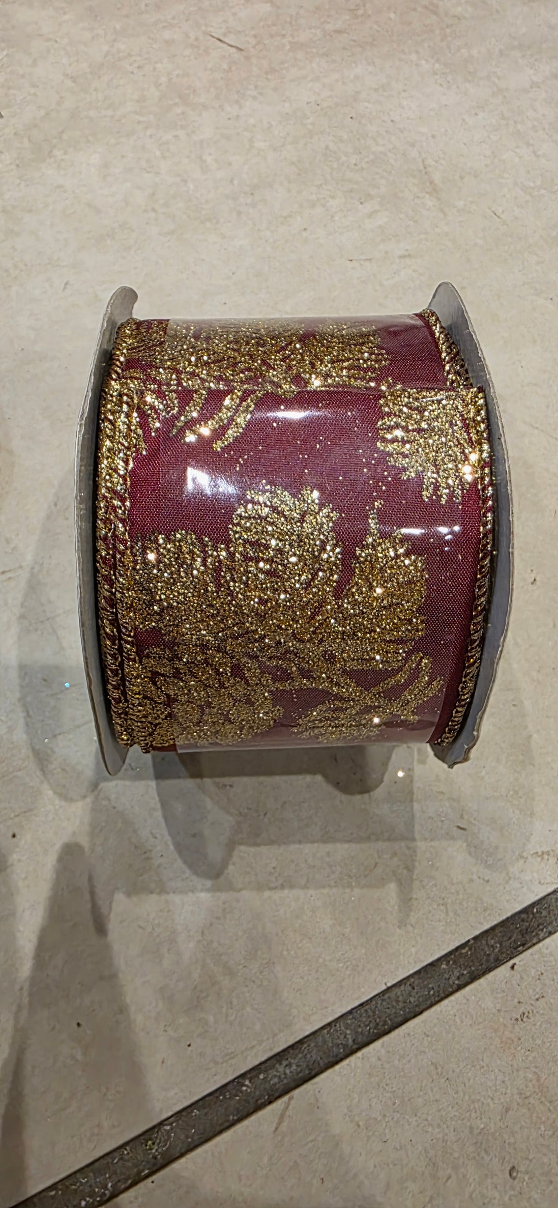 Burgundy with gold fircone glitter