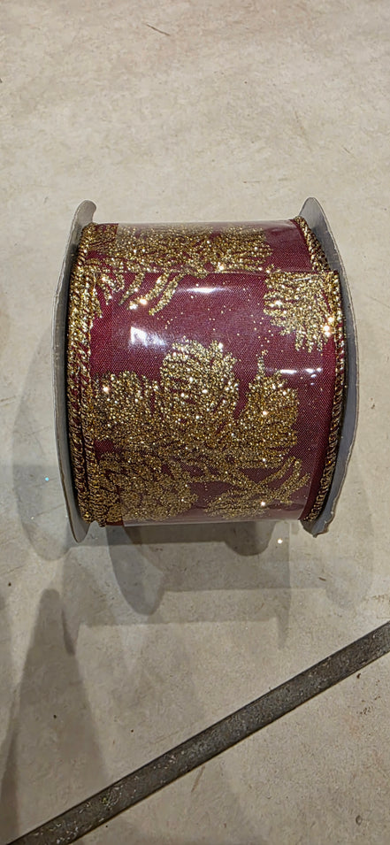 Burgundy with gold fircone glitter