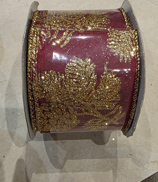 Burgundy with gold fircone glitter
