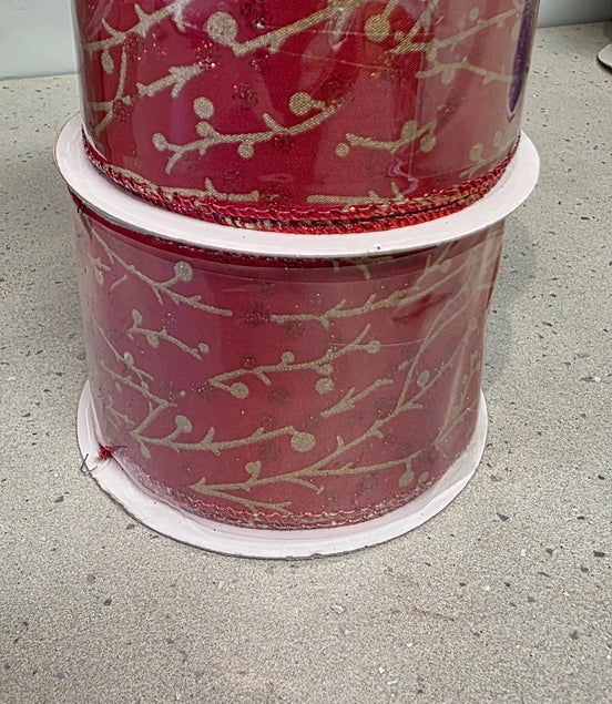 Red & Gold Berry Wired Ribbon