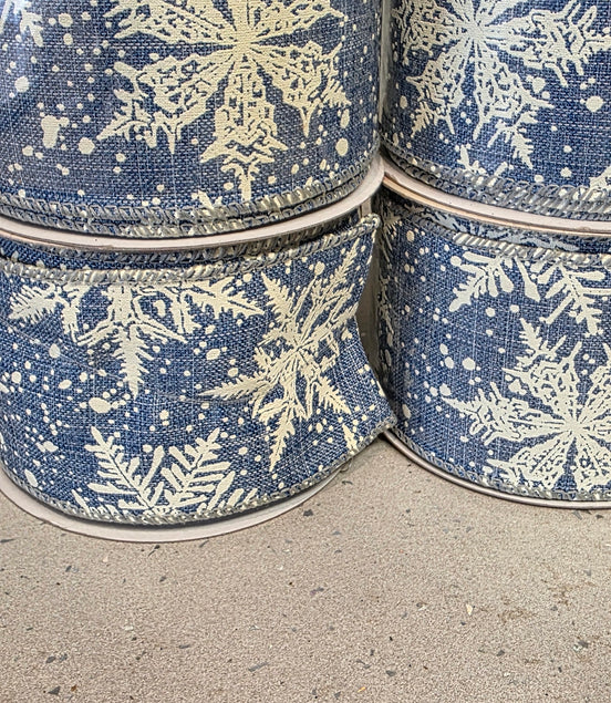 Pale Blue Snowflake Wired Ribbon