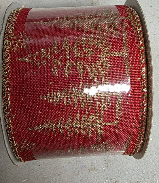 Red & Gold Tree Wired Ribbon