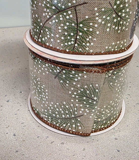 Natural Snowy Spruce Wired Ribbon