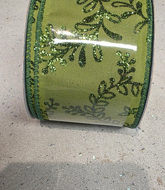 Sage & Green Leaf Wired Ribbon