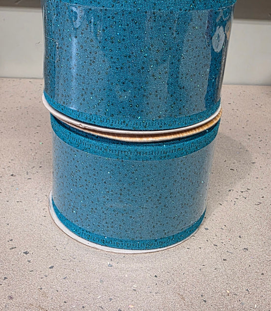 Turquoise Glitter Dot Wired Ribbon