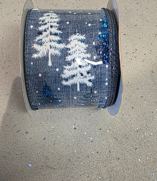 Blue Glitter Tree Wired Ribbon