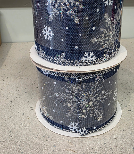 Navy Snowflake Wired Ribbon