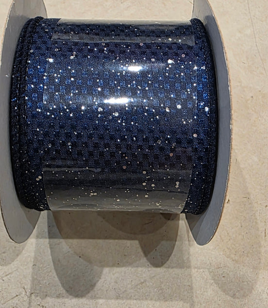 Navy Glitter Dot Wired Ribbon