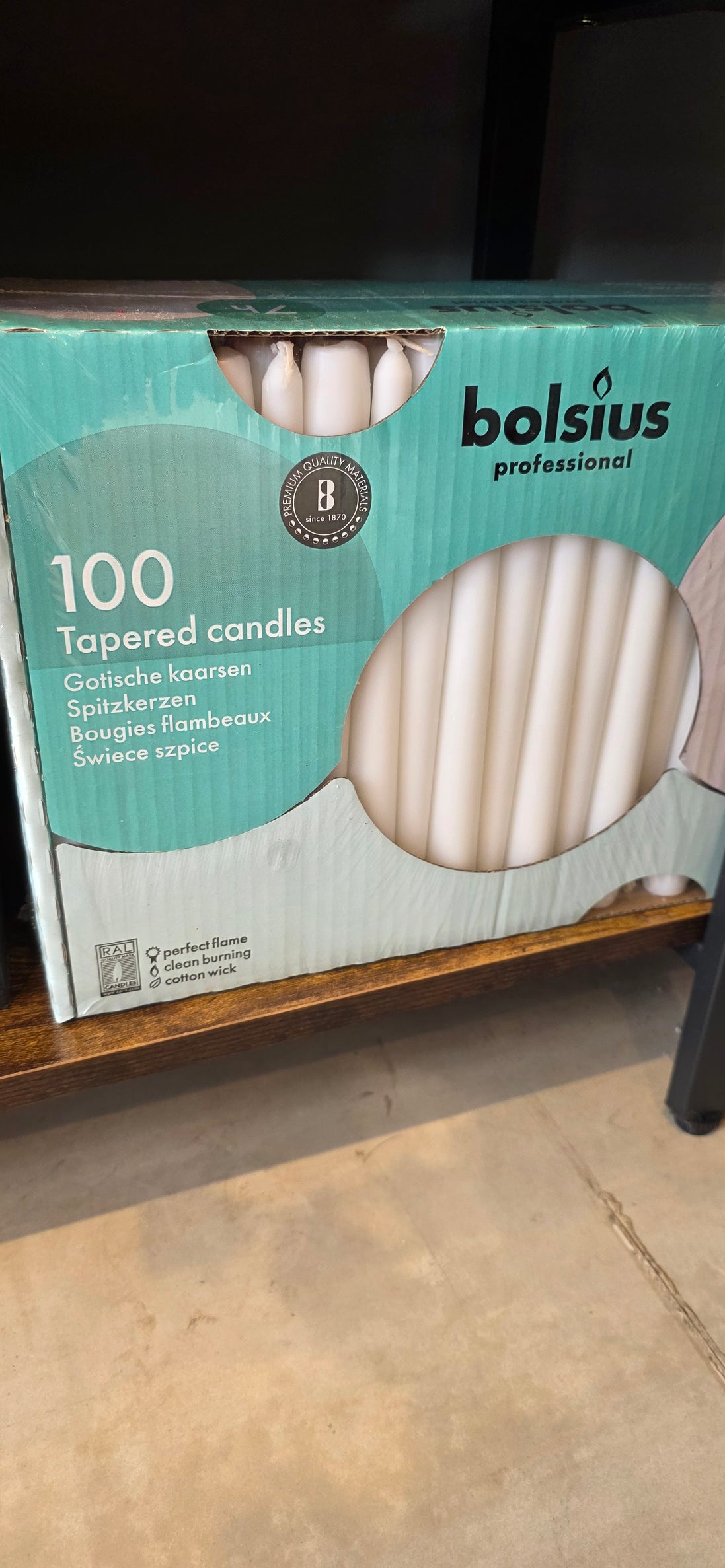 100 Bolsius professional tapered candles white