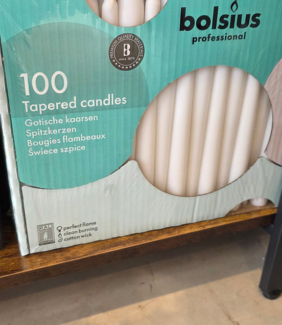 100 Bolsius professional tapered candles white