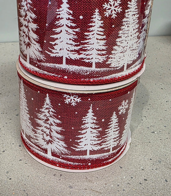 Red & White Tree Wired Ribbon