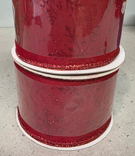 Red Snowflake Glitter Wired Ribbon