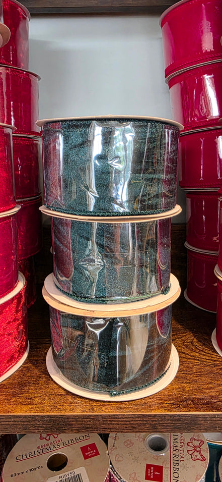 Green Wired Crushed Velvet Ribbon