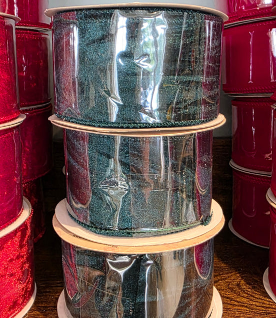 Green Wired Crushed Velvet Ribbon