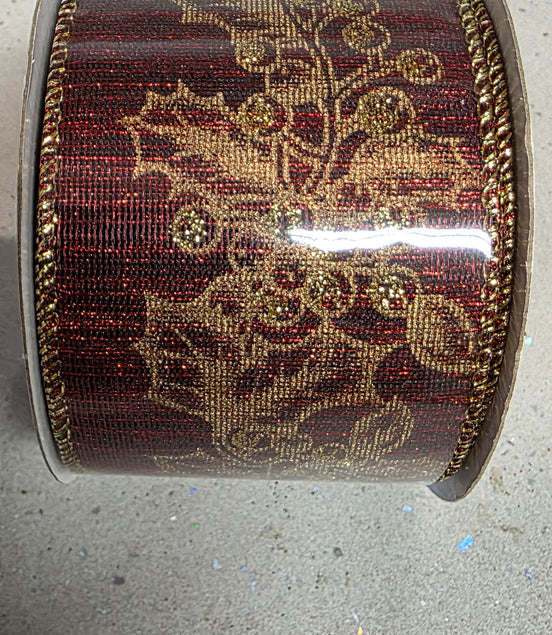 Burgundy & Gold Holly Wired Ribbon (Copy)