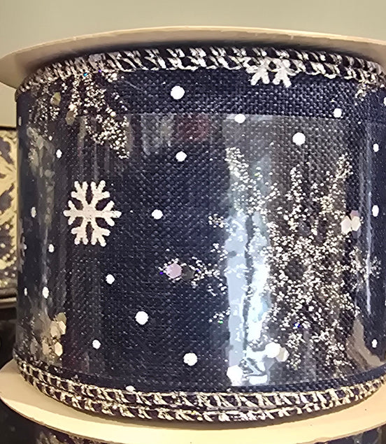 Royal Blue Snowflake Wired Ribbon