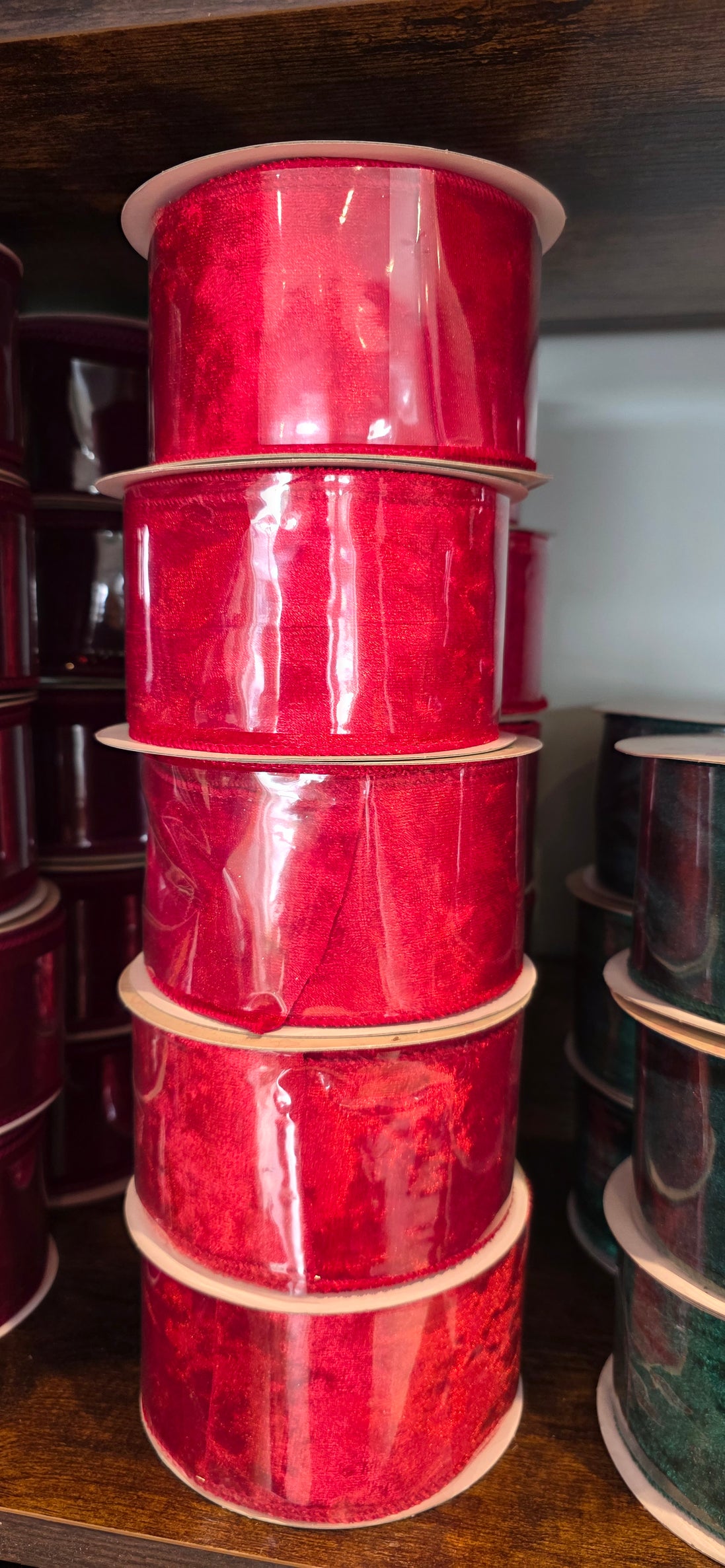 Red Wired Crushed Velvet Ribbon