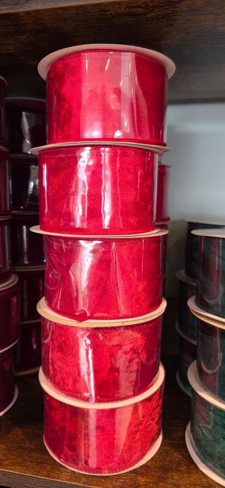 Red Wired Crushed Velvet Ribbon