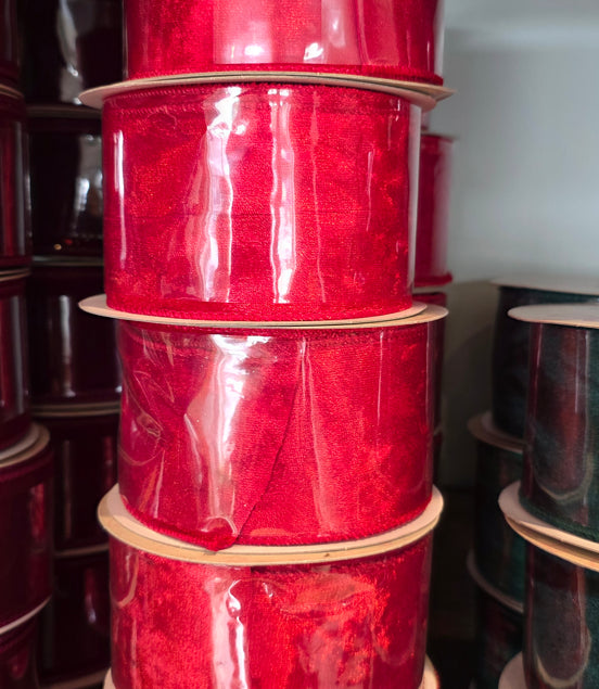 Red Wired Crushed Velvet Ribbon