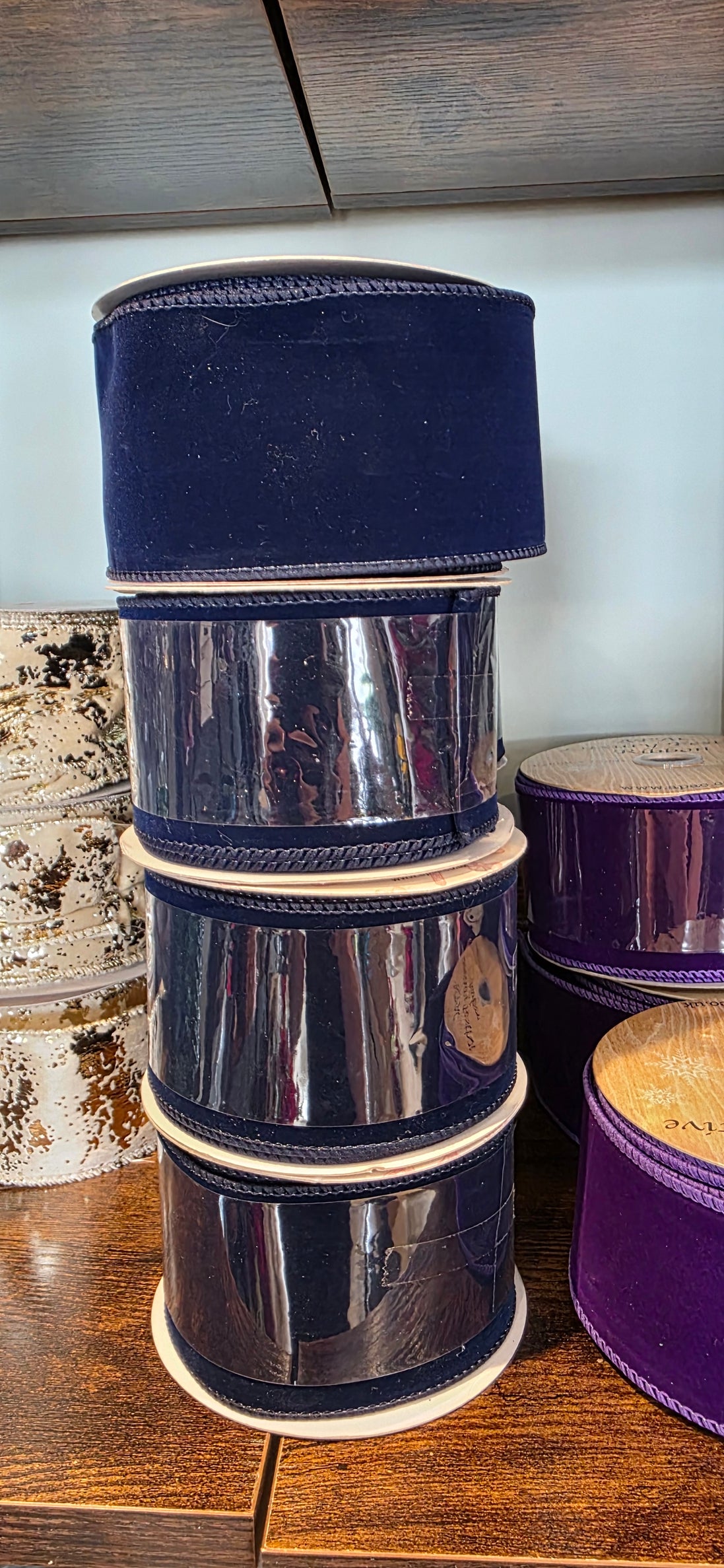 Navy Wired Velvet Ribbon