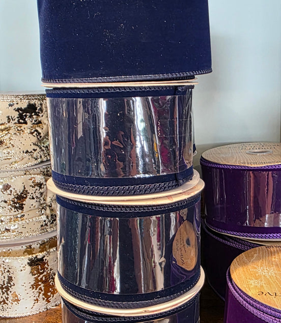 Navy Wired Velvet Ribbon