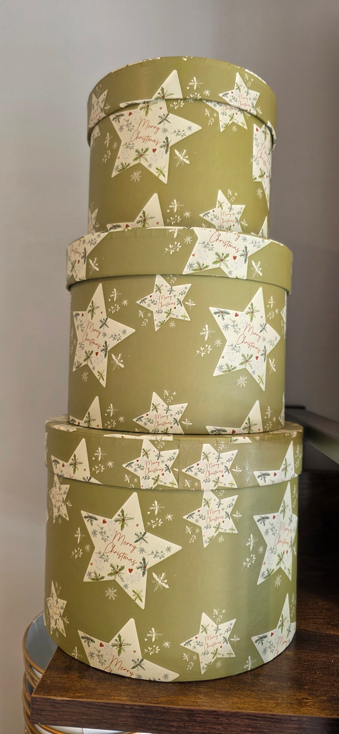 Holly Star Lined Hat Box Trio