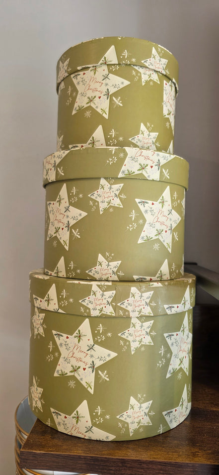 Holly Star Lined Hat Box Trio