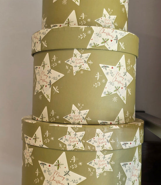 Holly Star Lined Hat Box Trio