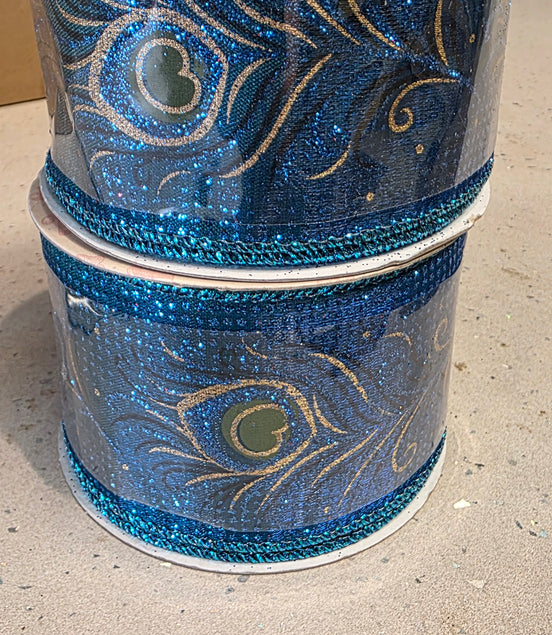 Turquoise Peacock Wired Ribbon